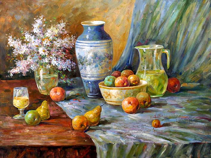 709x532 Still Life With Fruit And Flowers On Table,oil Paintings Online - Oil Painting Online