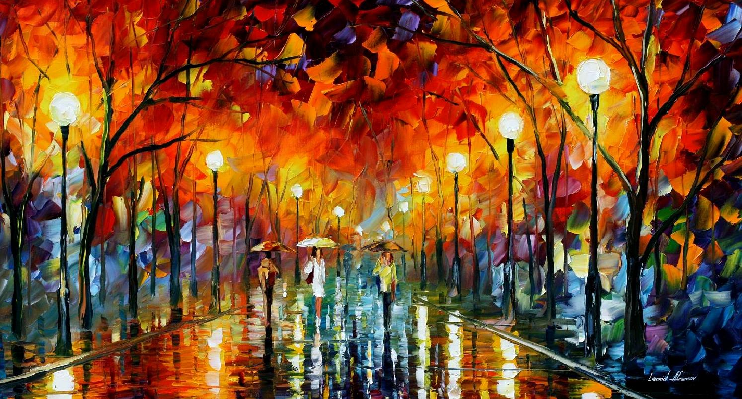1494x803 Under The Lights Palette Knife Oil Painting On Canvas By Leonid - Oil Painting Online