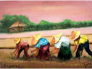 300x225 Planting Rice 18x24 Art Philippines Oil Painting Ebay - Oil Painting Philippines
