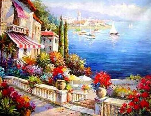 525x404 Canvas Painting, Landscape Painting, Mediterranean Sea Painting - Oil Painting Pictures On Canvas