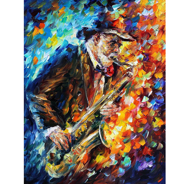640x640 Hand Painted Landscape Abstract Saxophone Palette Knife Modern Oil - Oil Painting Pictures On Canvas