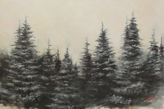 570x381 Large Original Oil Painting Pine Trees 24x36 Modern - Oil Painting Pine Trees