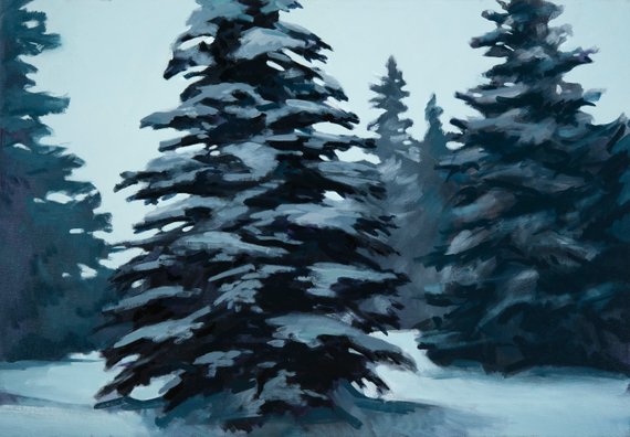 570x396 Oil Painting Pine Trees Snow Winter - Oil Painting Pine Trees