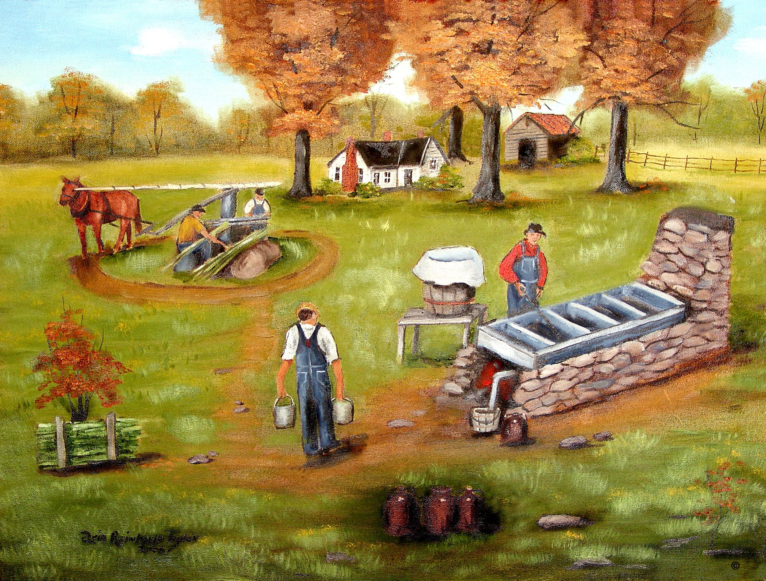 2523x1914 Folk Art Prints, Making Molasses, Oil Painting Print, Old Man - Oil Painting Prints