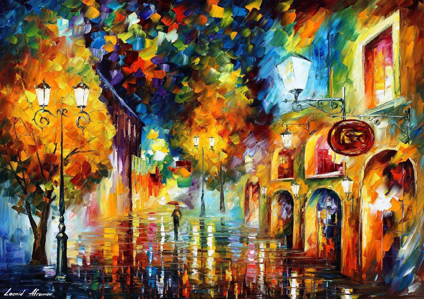 1478x1045 Night Street Palette Knife Oil Painting On Canvas By Leonid - Oil Painting Prints