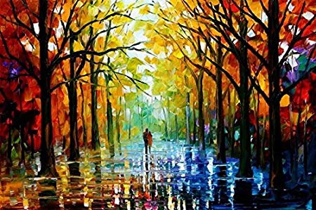 450x299 Van Eyck Couple Walking In Tree Lined Paths Colorful Landscape - Oil Painting Prints