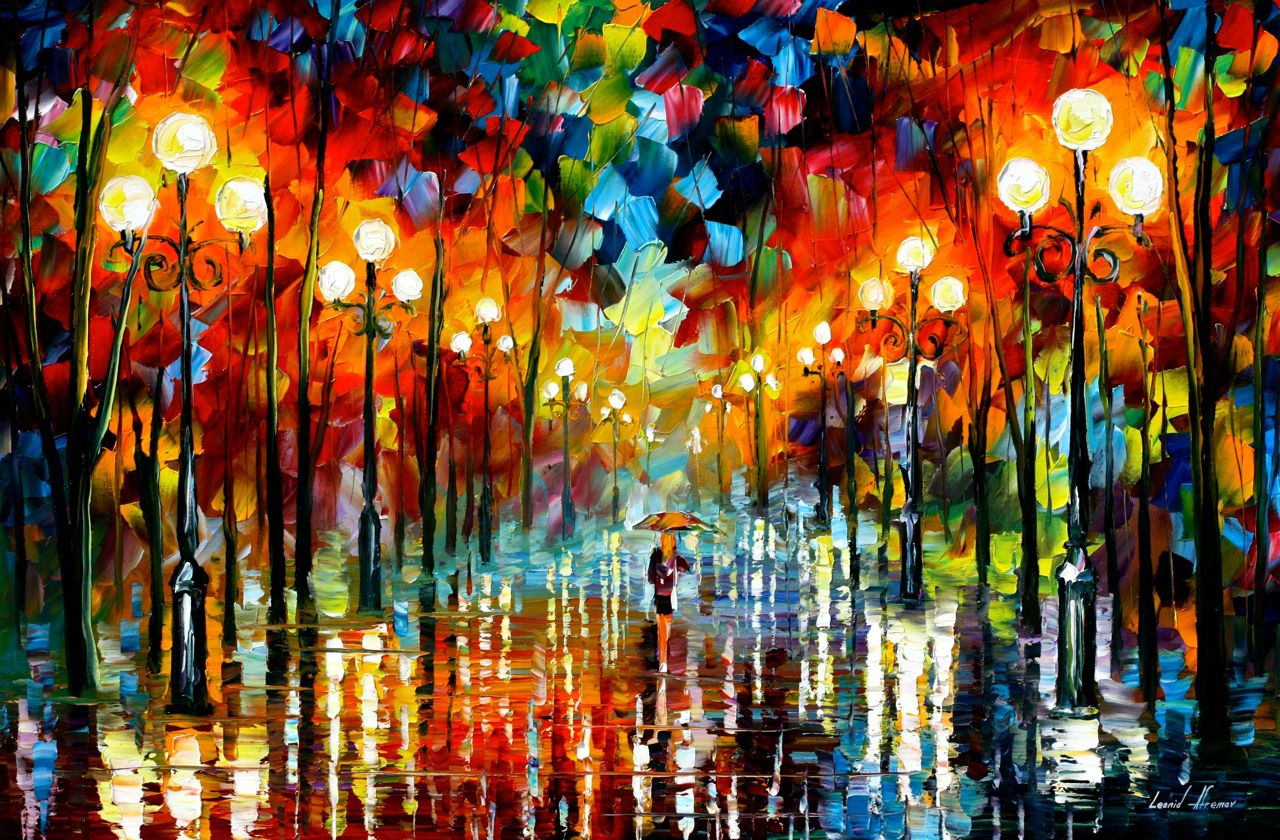 1280x840 A Date With A Rain Palette Knife Oil Painting On Canvas By - Oil Painting Prints