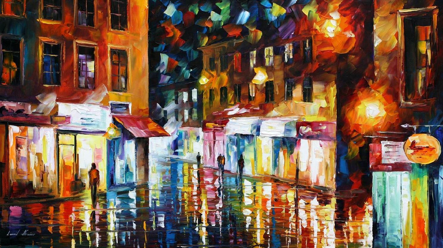 1489x836 Shopping District Palette Knife Oil Painting On Canvas By Leonid - Oil Painting Shop