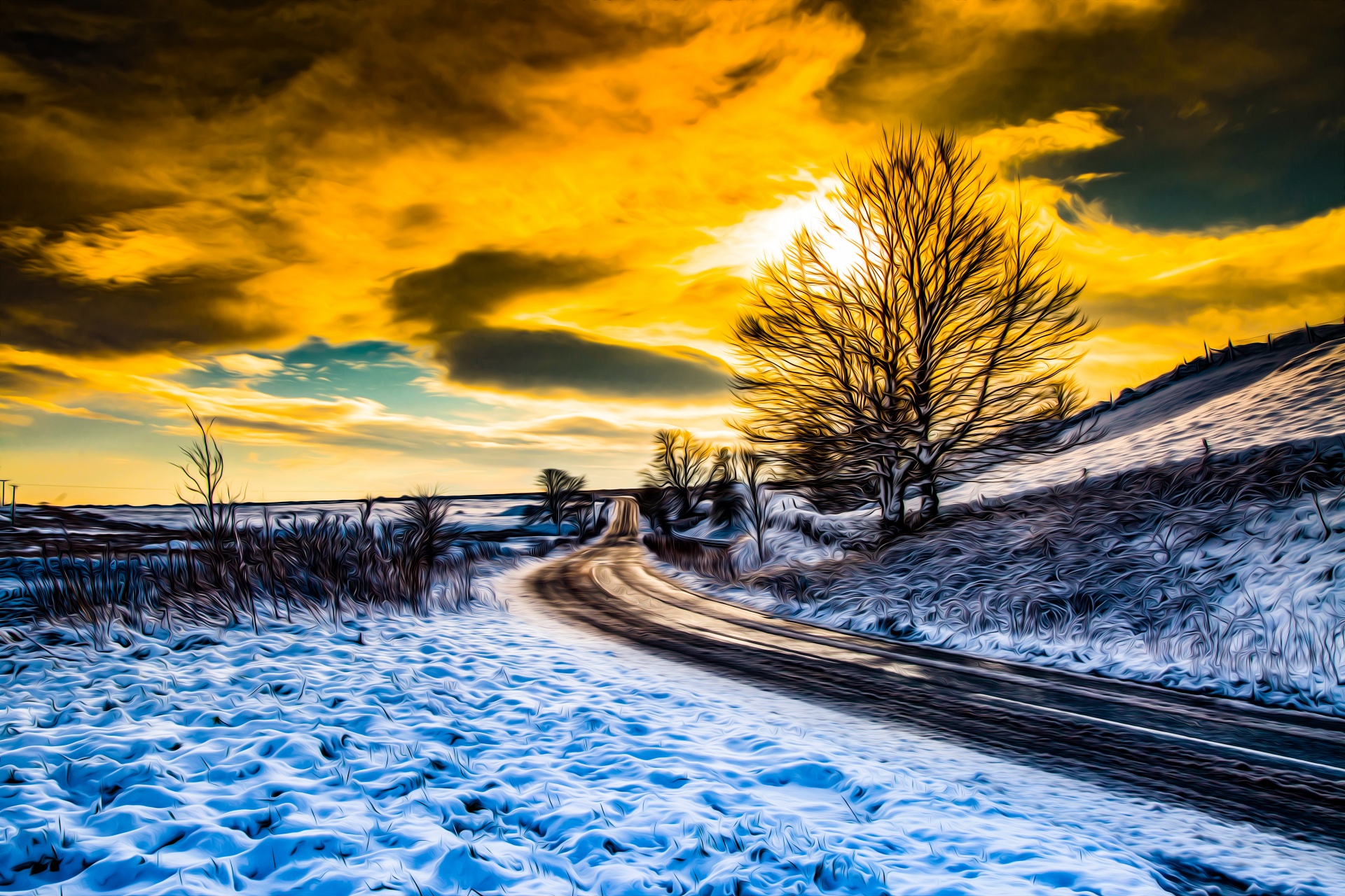 1920x1280 Oil Painting Winter Landscape Free Stock Photo - Oil Painting Snow Landscape