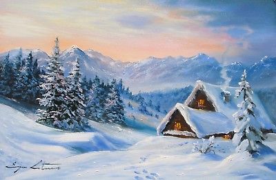 400x261 Gorgeous Original Forest Winter Snowy Sunset Snow Landscape Oil - Oil Painting Snow Landscape