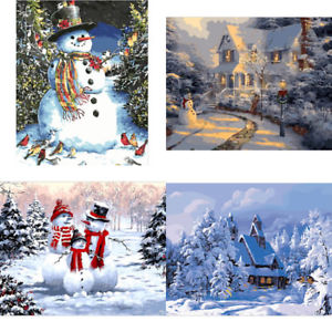 300x300 Diy Oil Painting Numbers Paint By Number Kits Snow Christmas Scene - Oil Painting Snow Scenes