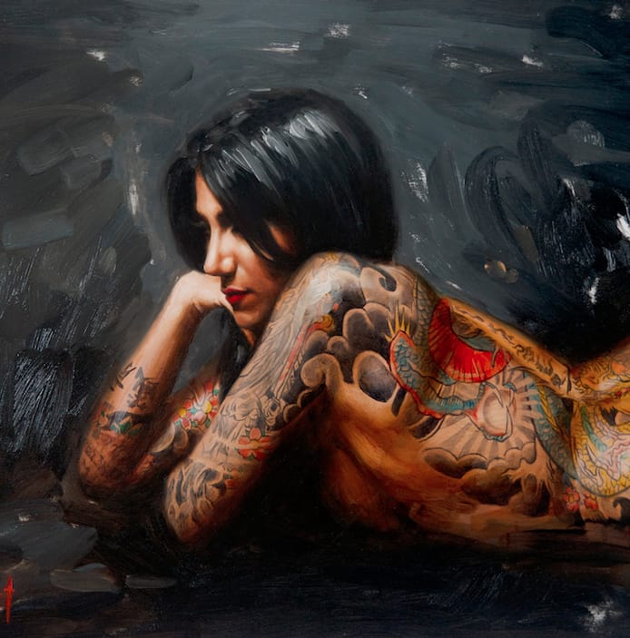 694x703 Stunning Oil Paintings Of Tattooed Women By Chris Guest Tattoodo - Oil Painting Style Tattoo