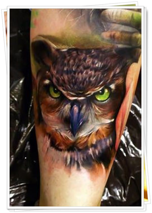 600x840 54 Designs Variados E Interessantes Para Sua Tatuagem De Coruja - Oil Painting Style Tattoo