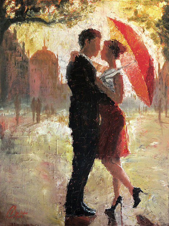 570x760 Red Umbrella Romance - Oil Painting Umbrella