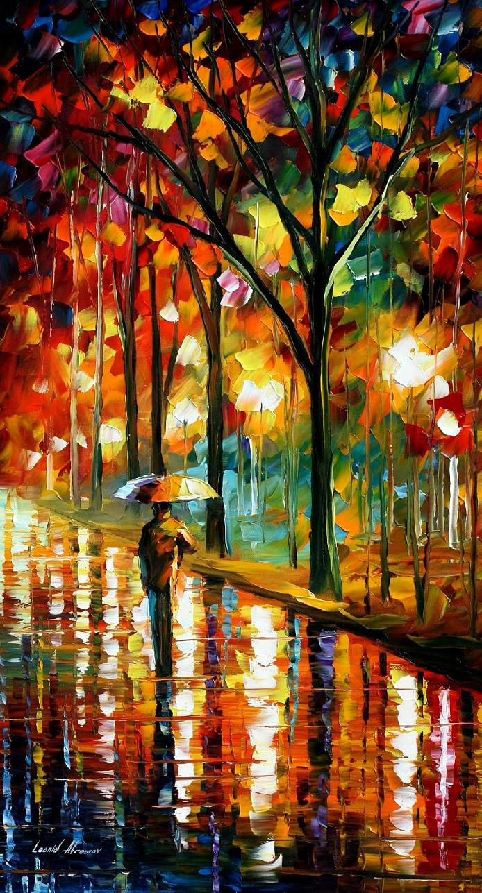 694x1287 Under Umbrella 2 Palette Knife Oil Painting On Canvas By Leonid - Oil Painting Umbrella