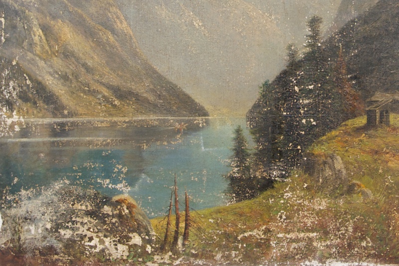 800x535 1900s Valley Cabin Worn Oil Painting Modern50 A Non Linear - Oil Painting Usa