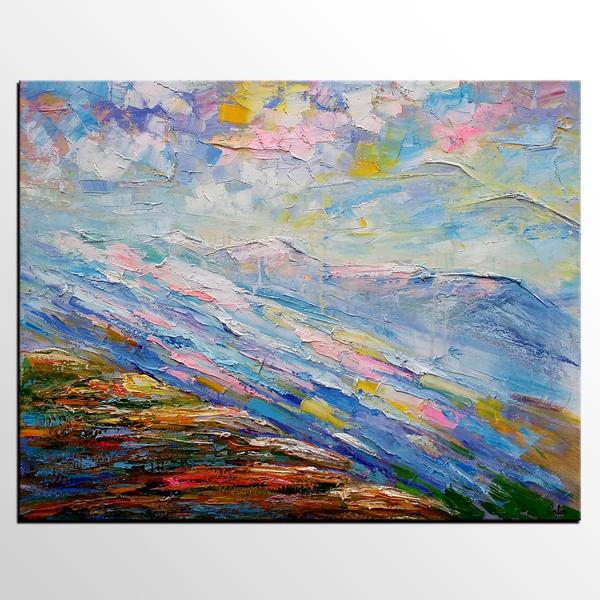 600x600 Mountain River Landscape Painting, Large Art, Canvas Art, Wall Art - Oil Painting Wall Art