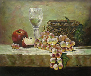 300x253 Oil Painting Of Still Life Grape Apple Glass Of Wine By Basket - Oil Painting Wine
