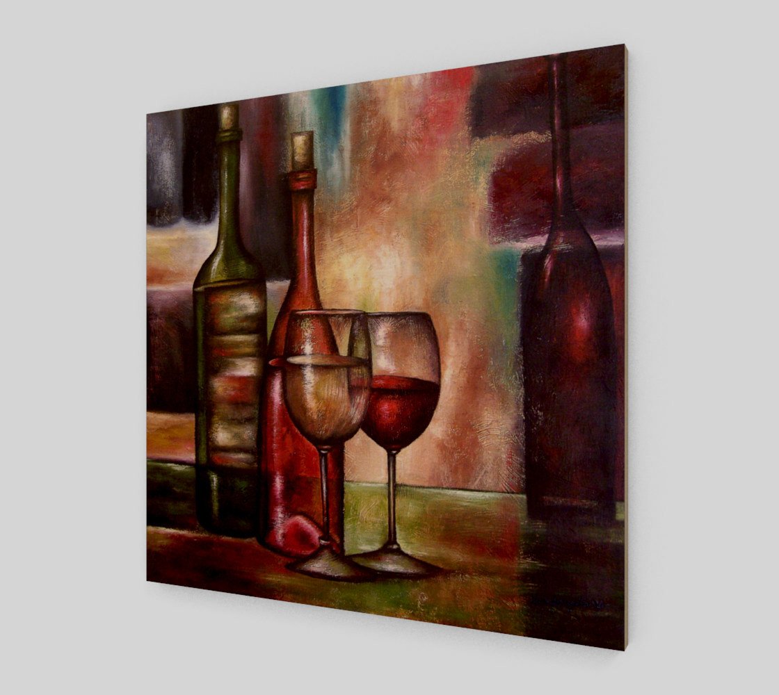 1120x1000 Wood Print, Reproduction Of Original Oil Painting, Wine Bottles - Oil Painting Wine
