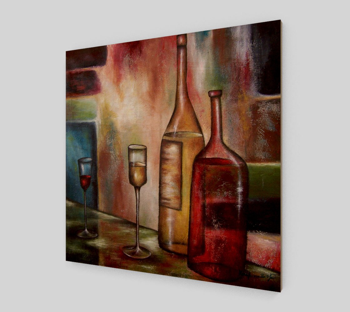 1120x1000 Wood Print, Reproduction Of Original Oil Painting, Wine Bottles I - Oil Painting Wine
