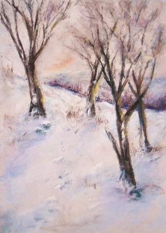326x457 Snow Scene, Oil Pastel Oil Pastels By Mary - Oil Painting Winter Scenes