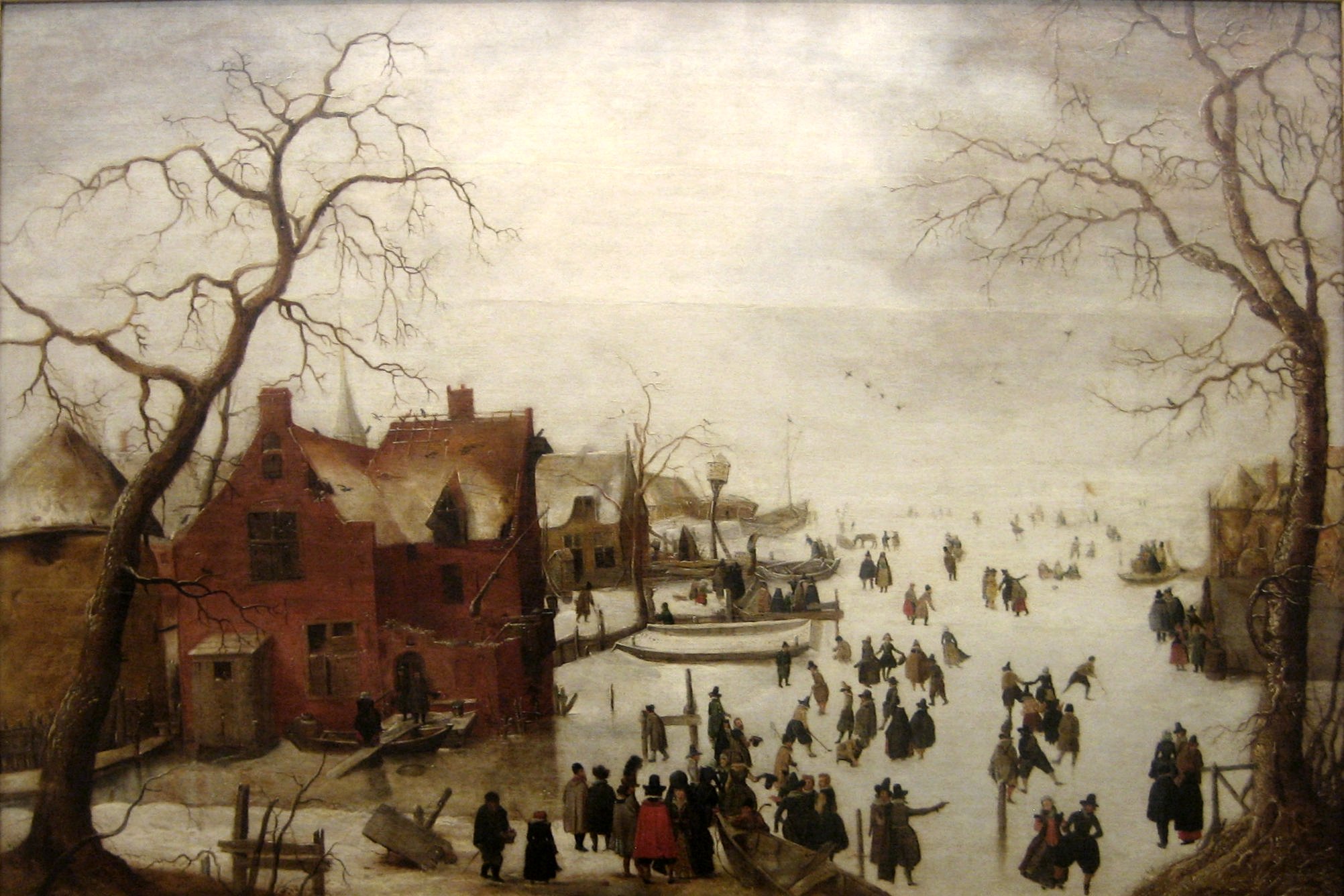 2004x1336 File'Winter Scene' Oil On Panel Painting By Hendrick Avercamp, C - Oil Painting Winter Scenes