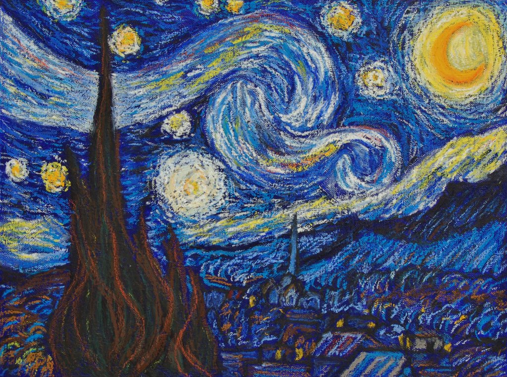 1024x762 Starry Night In Oil Pastels By Davepuls - Oil Pastel Painting