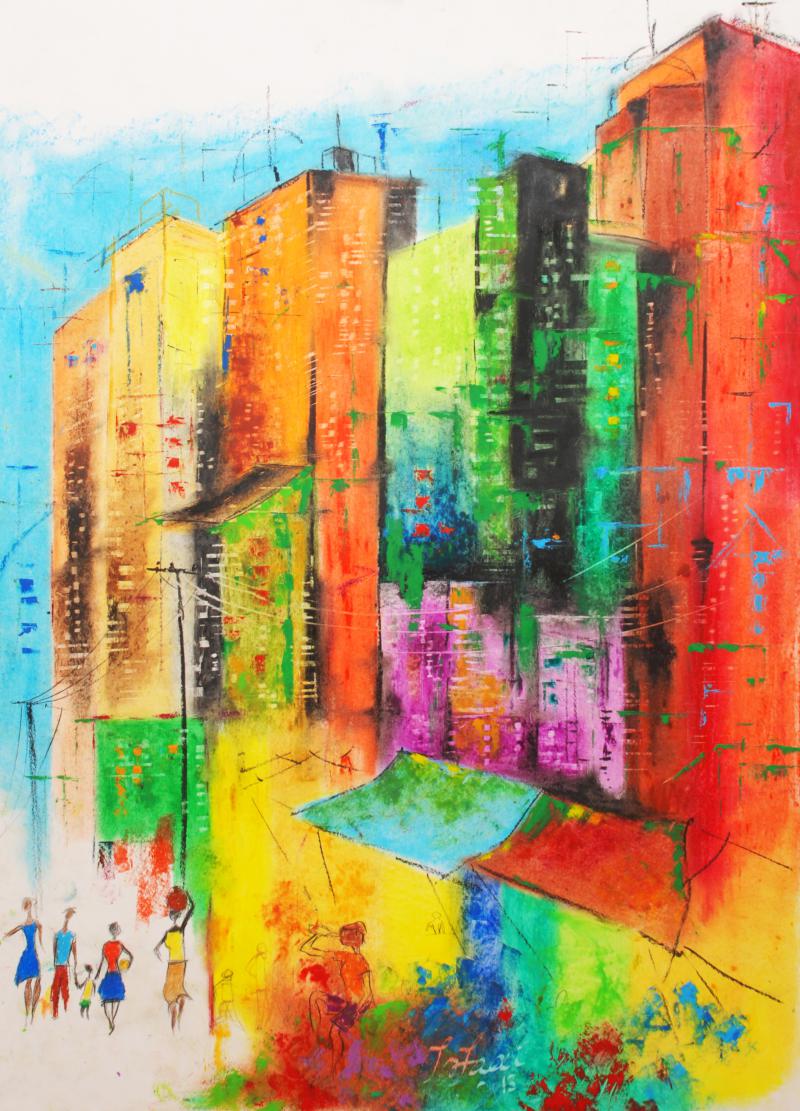 800x1111 Urban Jungle 5 By Artist Tejinder Ladi Singh Abstract Art Oil - Oil Pastel Painting
