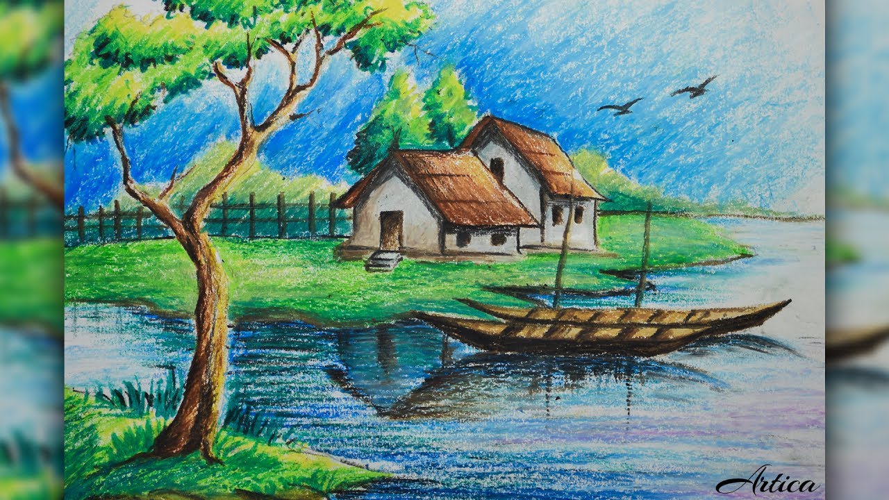 1280x720 How To Draw A Village Landscape With Oil Pastel Oil Pastel - Oil Pastel Painting