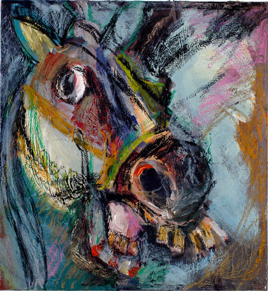 532x577 Alexander's Horses Winter 2006 - Oil Pastel Painting On Canvas