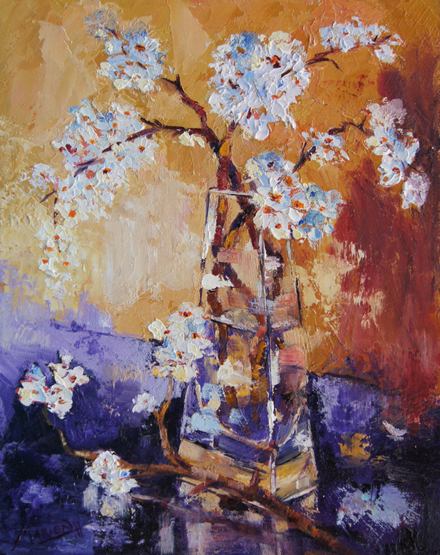 634x800 Almond Blossom Still Life Painting By Artbymarion, Canvas Panel - Oil Pastel Painting On Canvas