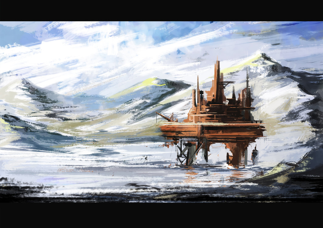 1063x751 Offshore Oil Rig By Spartanen - Oil Rig Painting