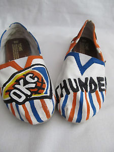 225x300 Oklahoma City Okc Thunder Basketball Painted Canvas Toms Shoes - Okc Thunder Painting