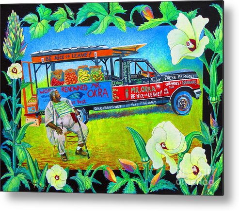 493x434 Mr Okra Metal Print By Pamela Iris Harden - Okra Painting
