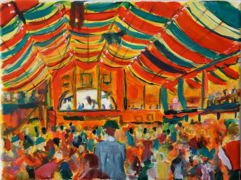 770x577 Saatchi Art Oktoberfest, Hippodrom Tent Painting By Julie Galante - Oktoberfest Painting