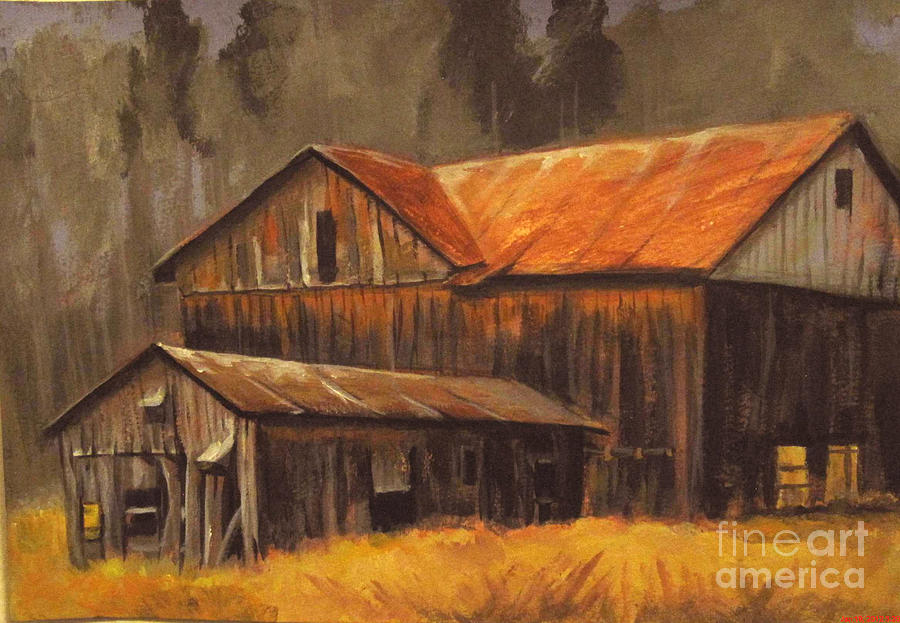 900x623 Old Barns Painting By Carol Hart - Old Barn Painting