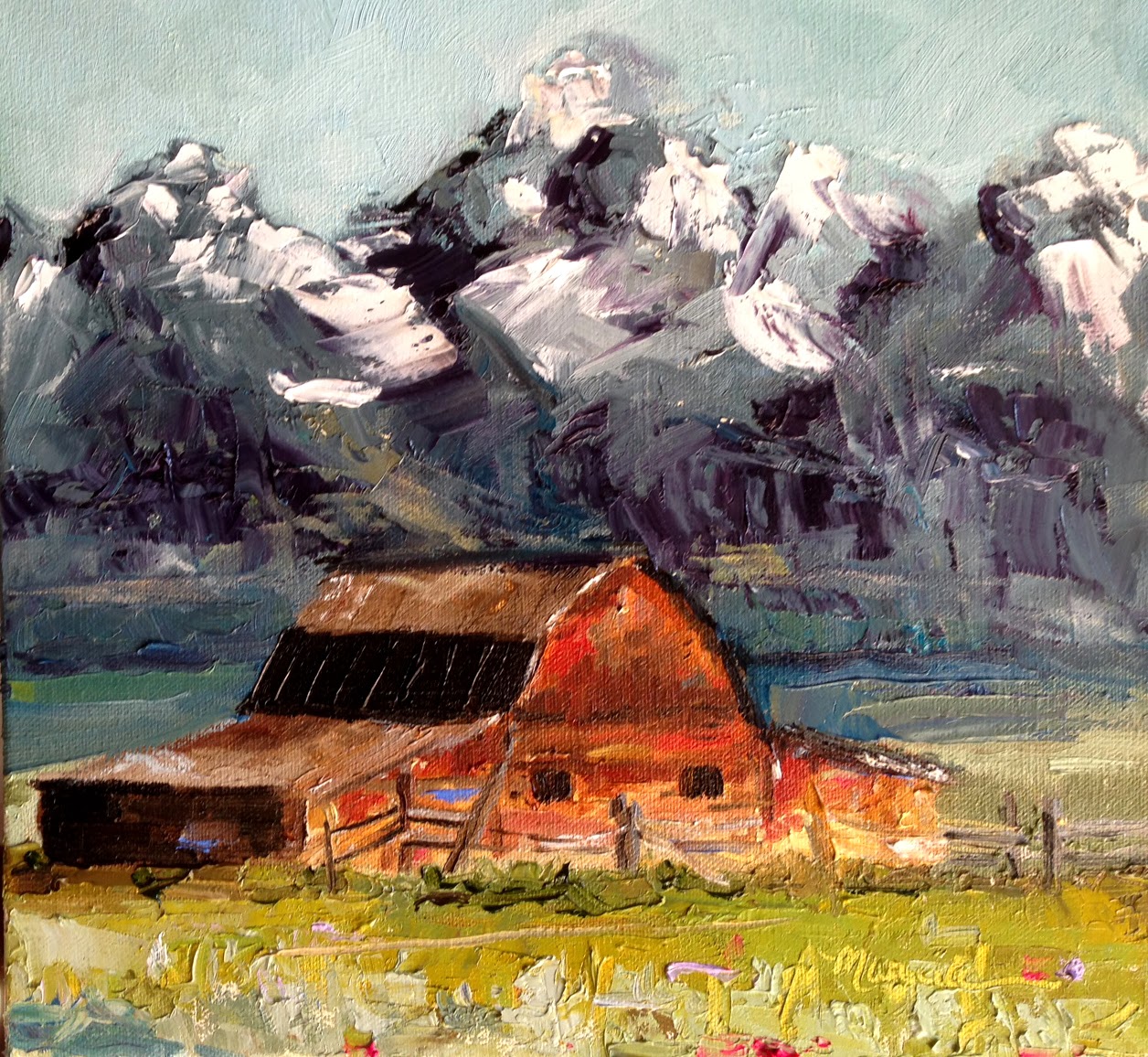 1256x1156 Painting By The Lake The Old Barn - Old Barn Painting