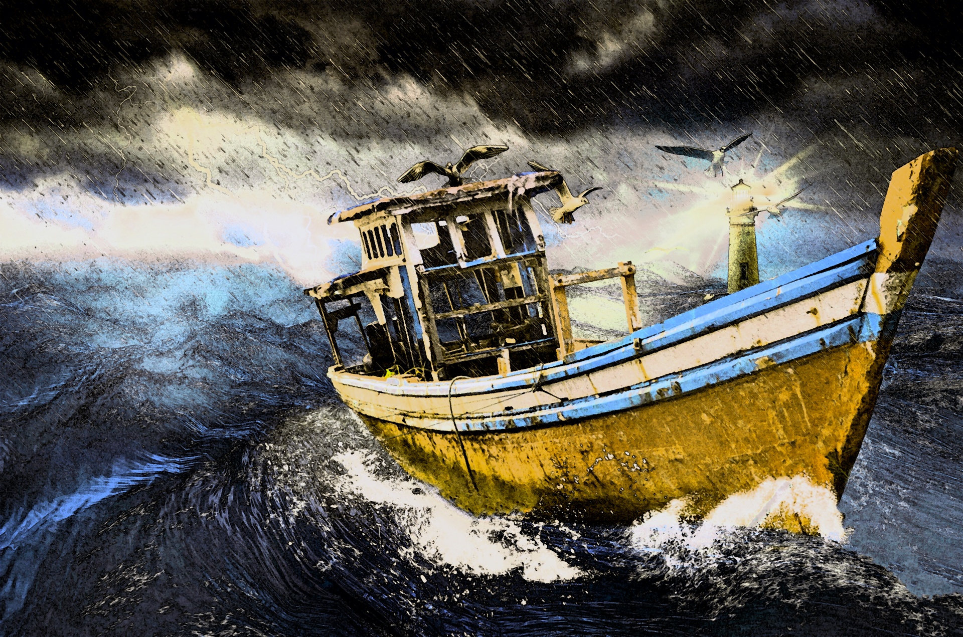 1920x1271 Painting - Old Boat Painting