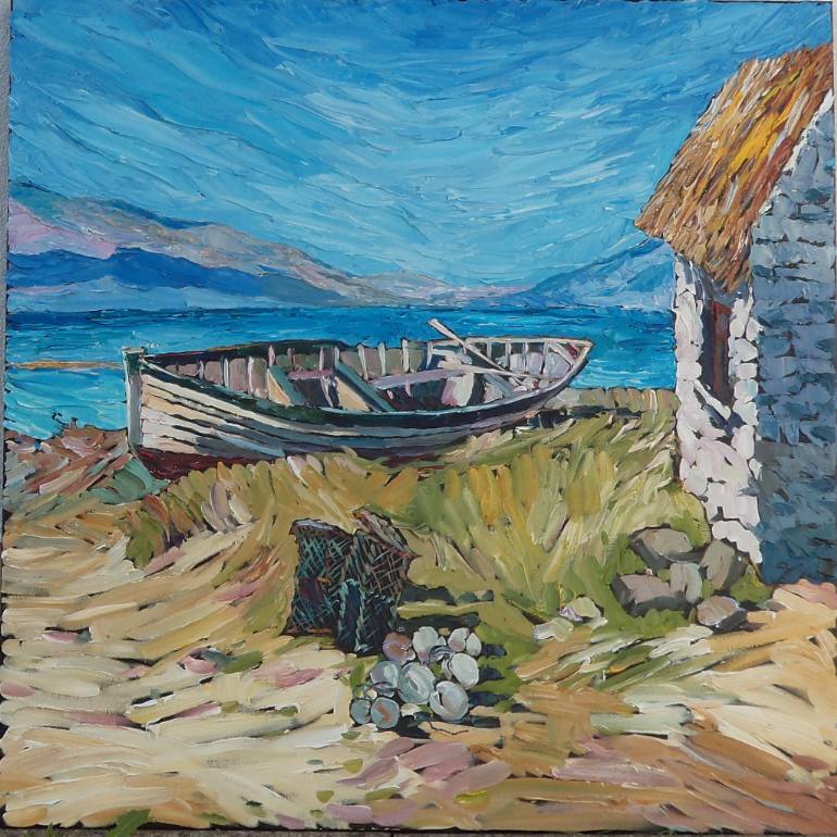 770x770 Saatchi Art Old Boat Painting By Andrii Trushkevych - Old Boat Painting