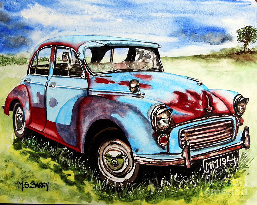 900x719 Morris Minor Painting By Maria Barry - Old Car Painting