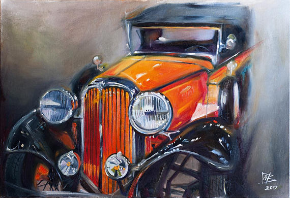 570x390 Retro Car Painting Original Oil Painting Original Art Old Car - Old Car Painting