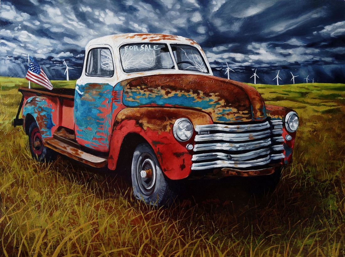 1100x820 Old Car Vintage Pickup Trucks Car Painting, Cars - Old Car Painting
