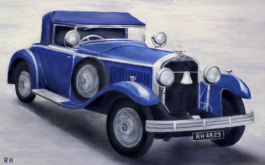 900x559 Blue Vintage Car Painting By Ronald Haber - Old Car Painting