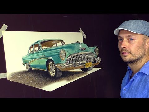 480x360 Drawing Old Cuban Classic Car 3d Art Painting - Old Car Painting