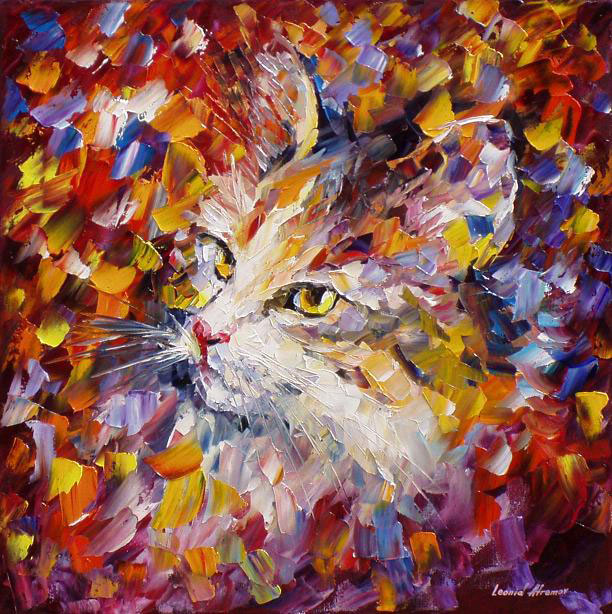 612x614 Old Cat Palette Knife Oil Painting On Canvas By Leonid Afremov - Old Cat Painting