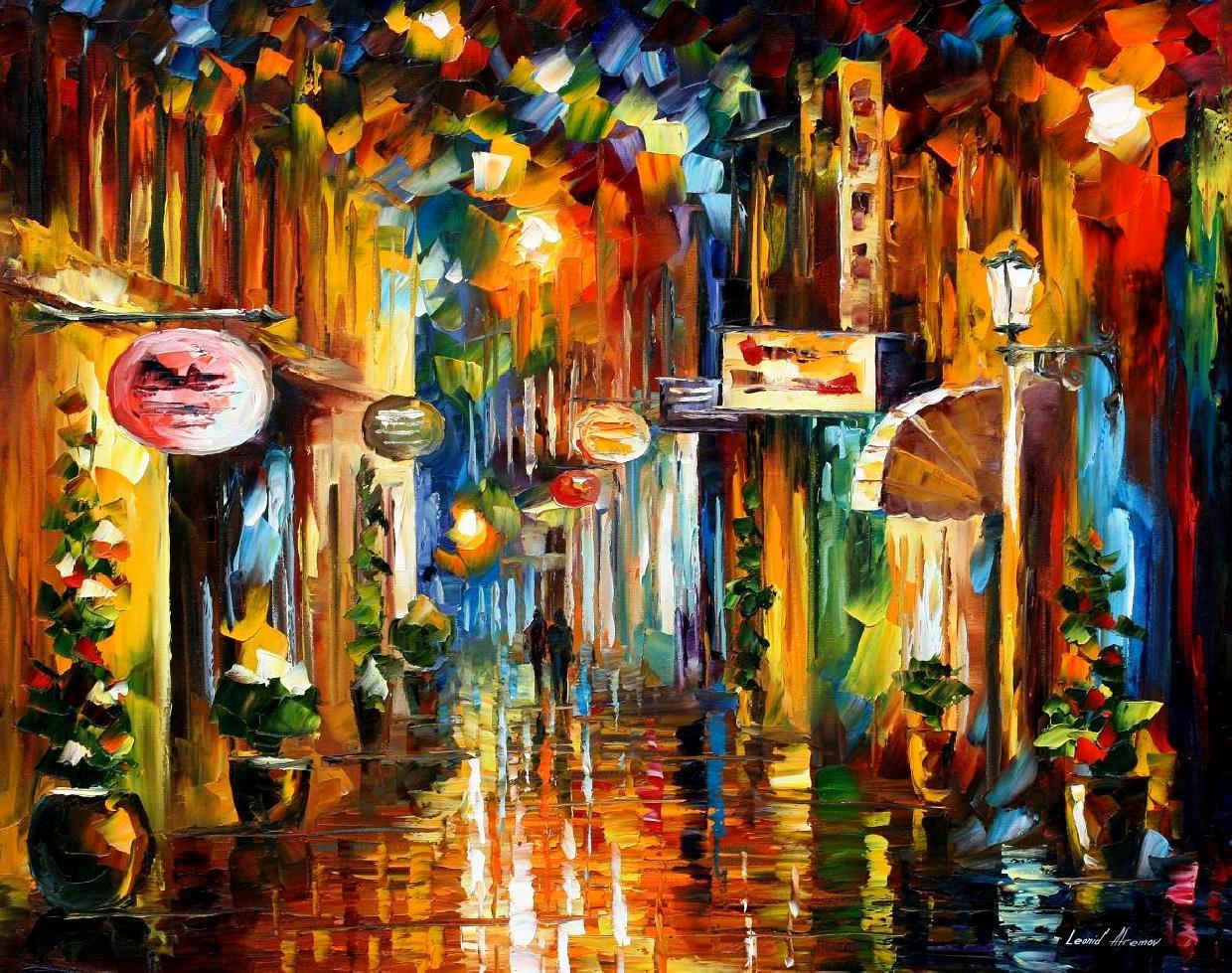1240x979 Old City Street Palette Knife Oil Painting On Canvas By Leonid - Old City Painting