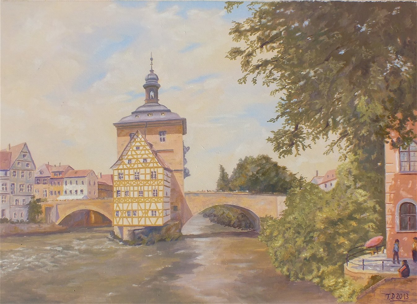 1346x982 Till Dehrmann Artwork The Old City Hall Of Bamberg Original - Old City Painting