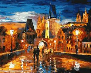 300x240 Framed Paint By Number Kit Castle Night Old City Street Light - Old City Painting