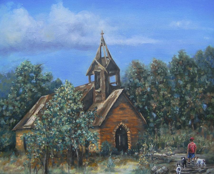900x732 Old Country Church Painting By Pamela Humbargar - Old Country Church Painting