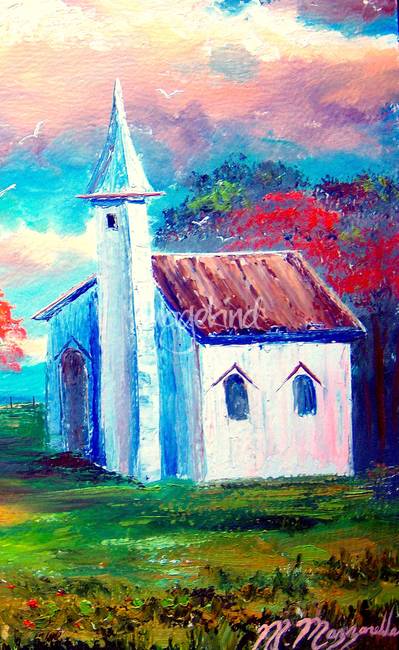 399x650 Old Country Church By Mazz Original Paintings - Old Country Church Painting